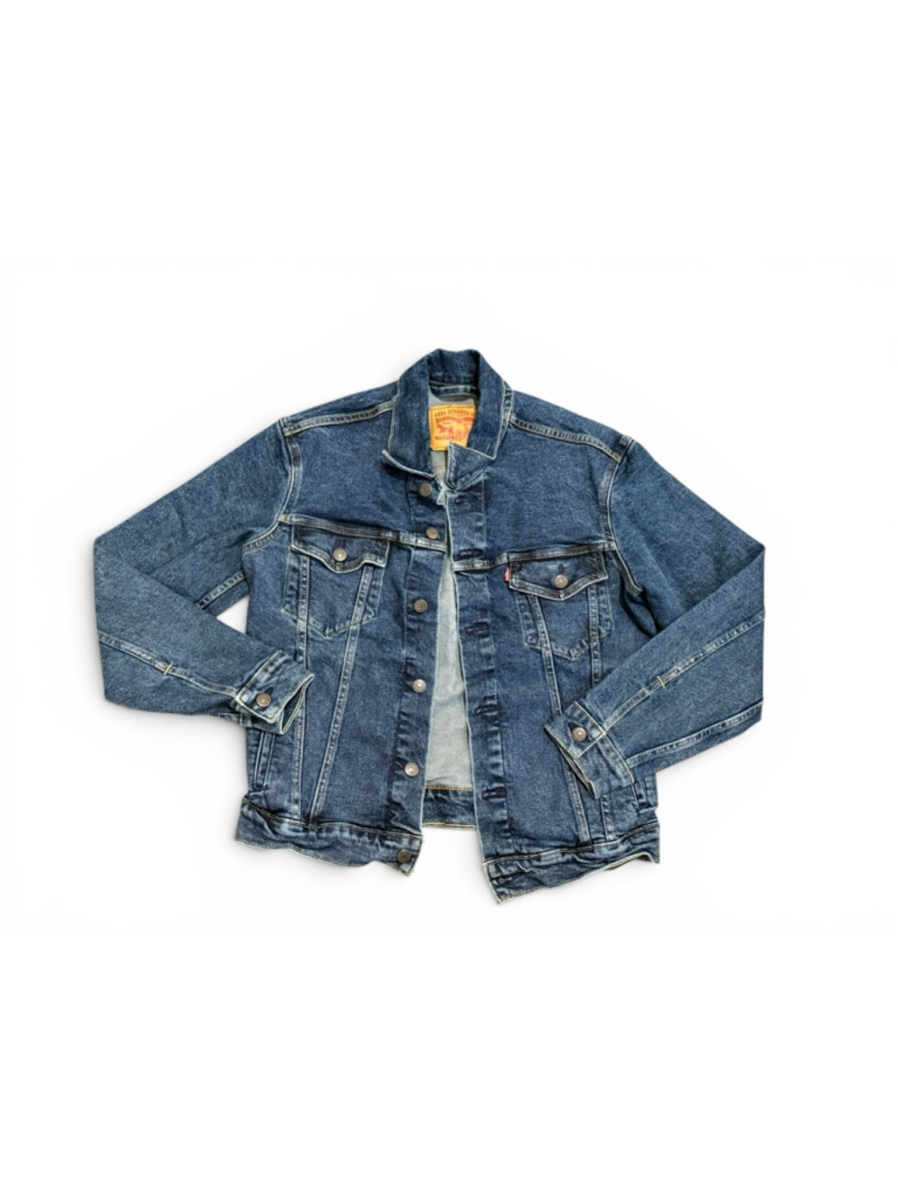 Levi’s Women’s Denim Trucker Jacket Medium Blue Button Front Classic Jean Jacket - Picture 2 of 6